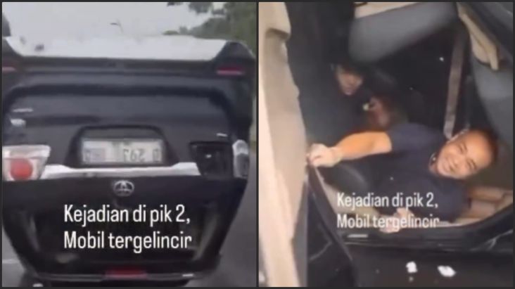 Fortuner Terbalik Karena Aquaplaning di area area PIK 2, Warganet Soroti Penumpang yang dimaksud mana Terlalu Santai